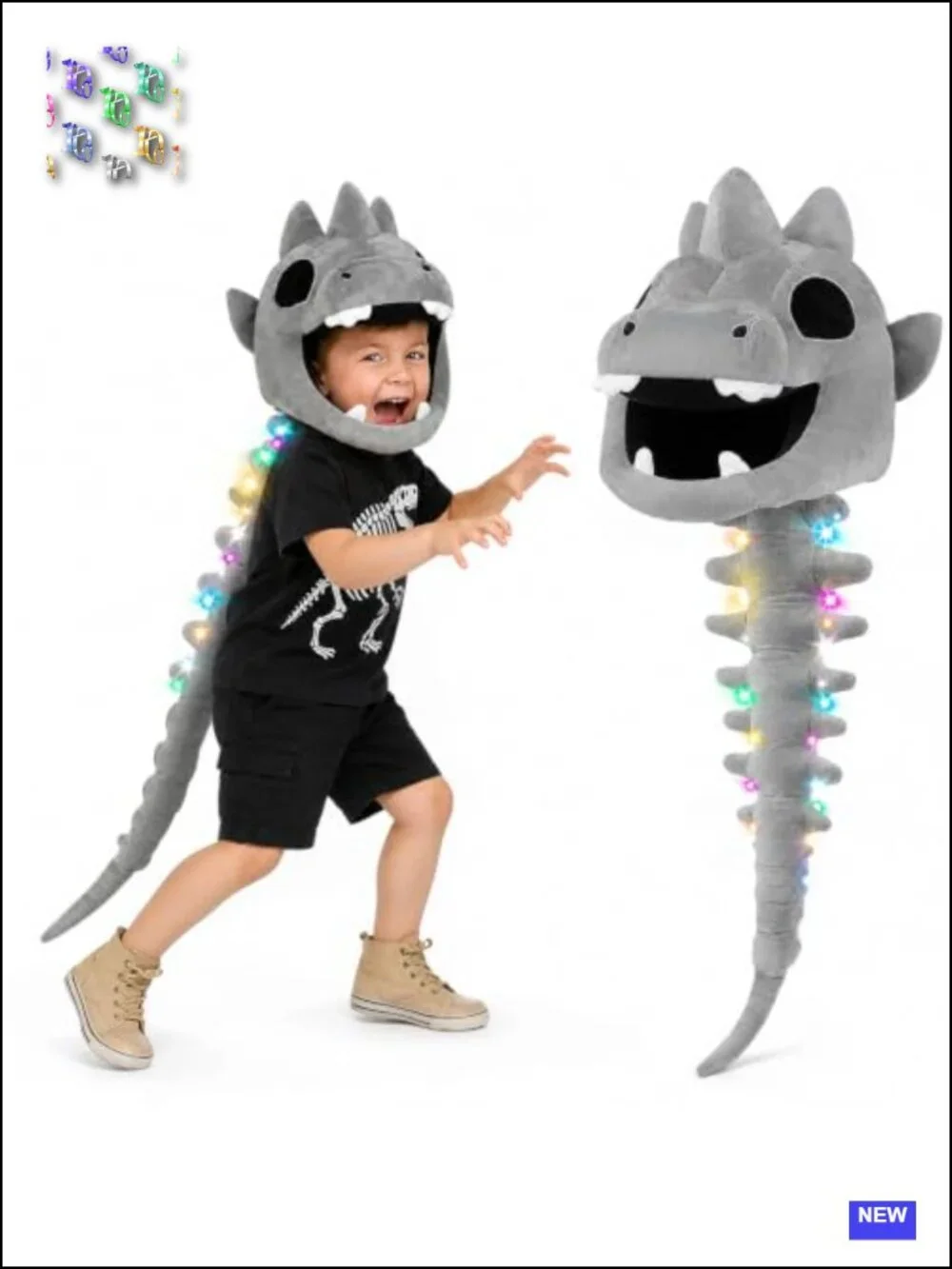 Light Up Dinosaur Skeleton Costume Kids Plush Dino Halloween Cosplay 3-8Y